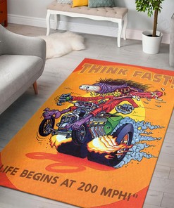 Rat Fink Think Fast Hot Rod Rug - Life Begins At 200 MPHI Hot Rod Rug for Garage