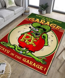 Rat Fink What Happens In Garage Stays In The Garage Rug Hot Rod Rug for Garage