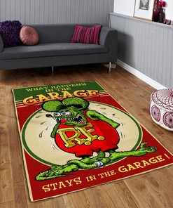 Rat Fink What Happens In Garage Stays In The Garage Rug Hot Rod Rug for Garage