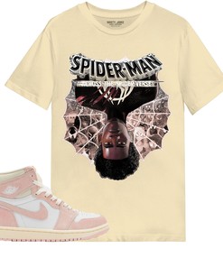 Reverse Spiderman Shirt Match Jordan 1 OG Washed Pink Shirt In Color Nature