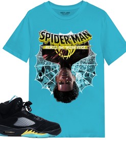 Reverse Spiderman Shirt Match Jordan 5 Aqua Shirt In Color Turquoise