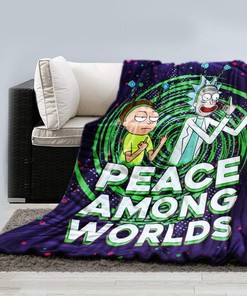 Rick and Morty Full Blue and Green Blanket - Peace Among Worlds Fleece for Home Decor