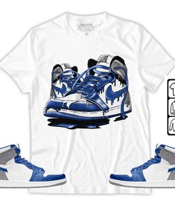 Shoe Dripping Unisex Sneaker Shirt Match True Blue 1s Tee, Jordan 1 High OG True Blue T-Shirt, Hoodie, Sweatshirt