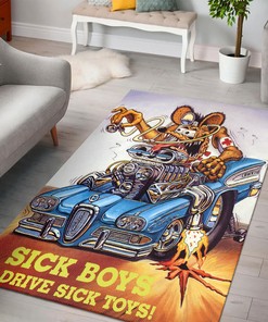 Sick Boys Drive Sick Toys - Rat Fink Rug for the Ultimate Garage Decor