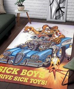 Sick Boys Drive Sick Toys - Rat Fink Rug for the Ultimate Garage Decor