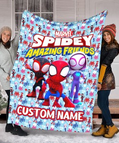 Spidey And His Amazing Friends Quilt Blanket, Kids Birthday Gift, Custom Blanket Gift, Spiderman Fleece Blanket