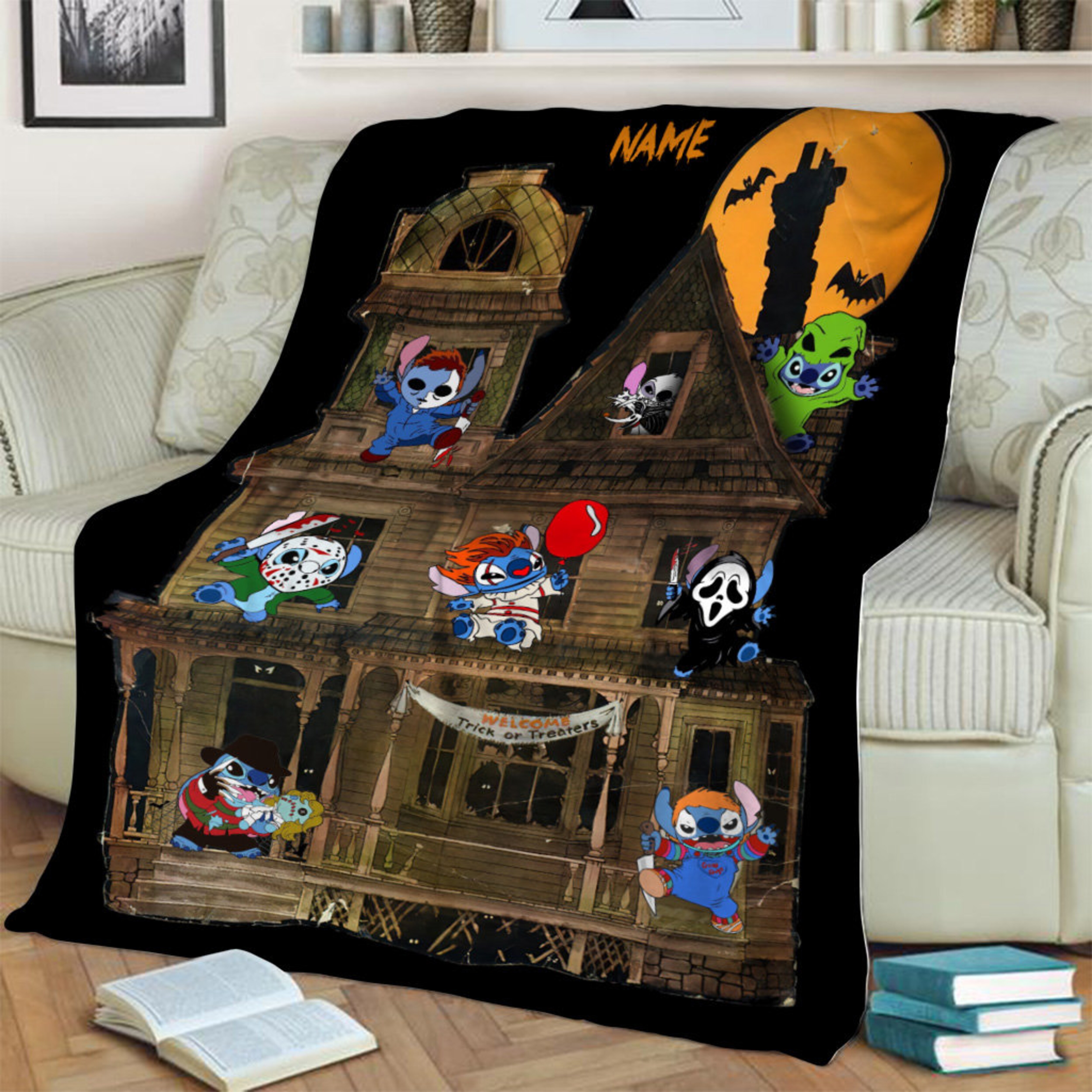 Stitch Cosplay Horror Characters Blanket - Halloween Movies Trick Or Treat - Custom Name