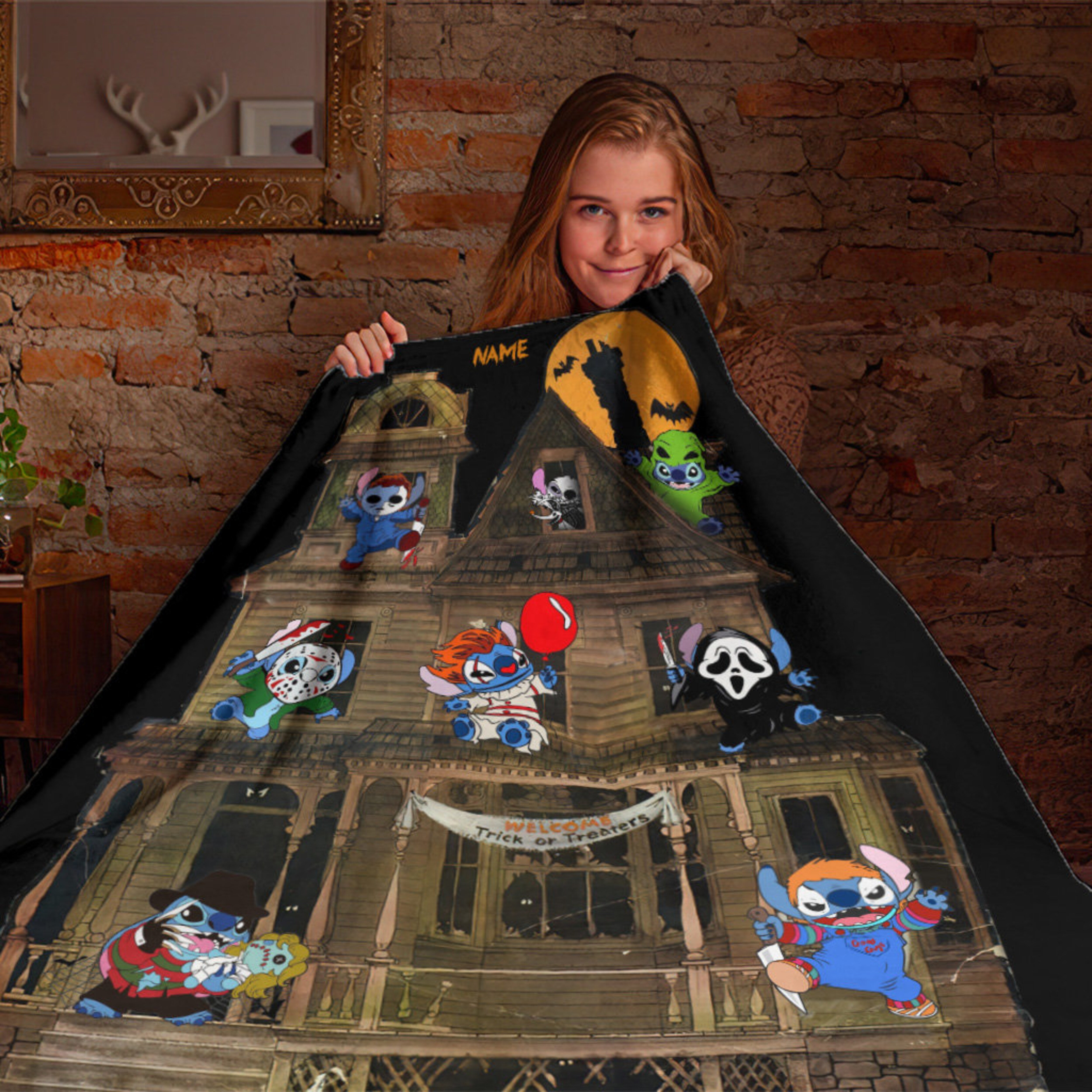 Stitch Cosplay Horror Characters Blanket - Halloween Movies Trick Or Treat - Custom Name