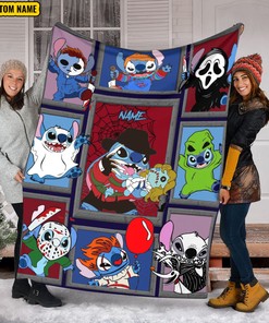 Stitch Cosplay Horror Characters Blanket - Watching Blanket - Horror Stitch Halloween Custom Name