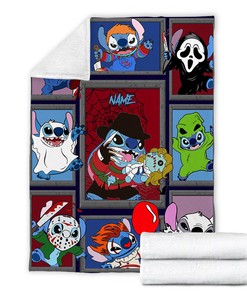 Stitch Cosplay Horror Characters Blanket - Watching Blanket - Horror Stitch Halloween Custom Name
