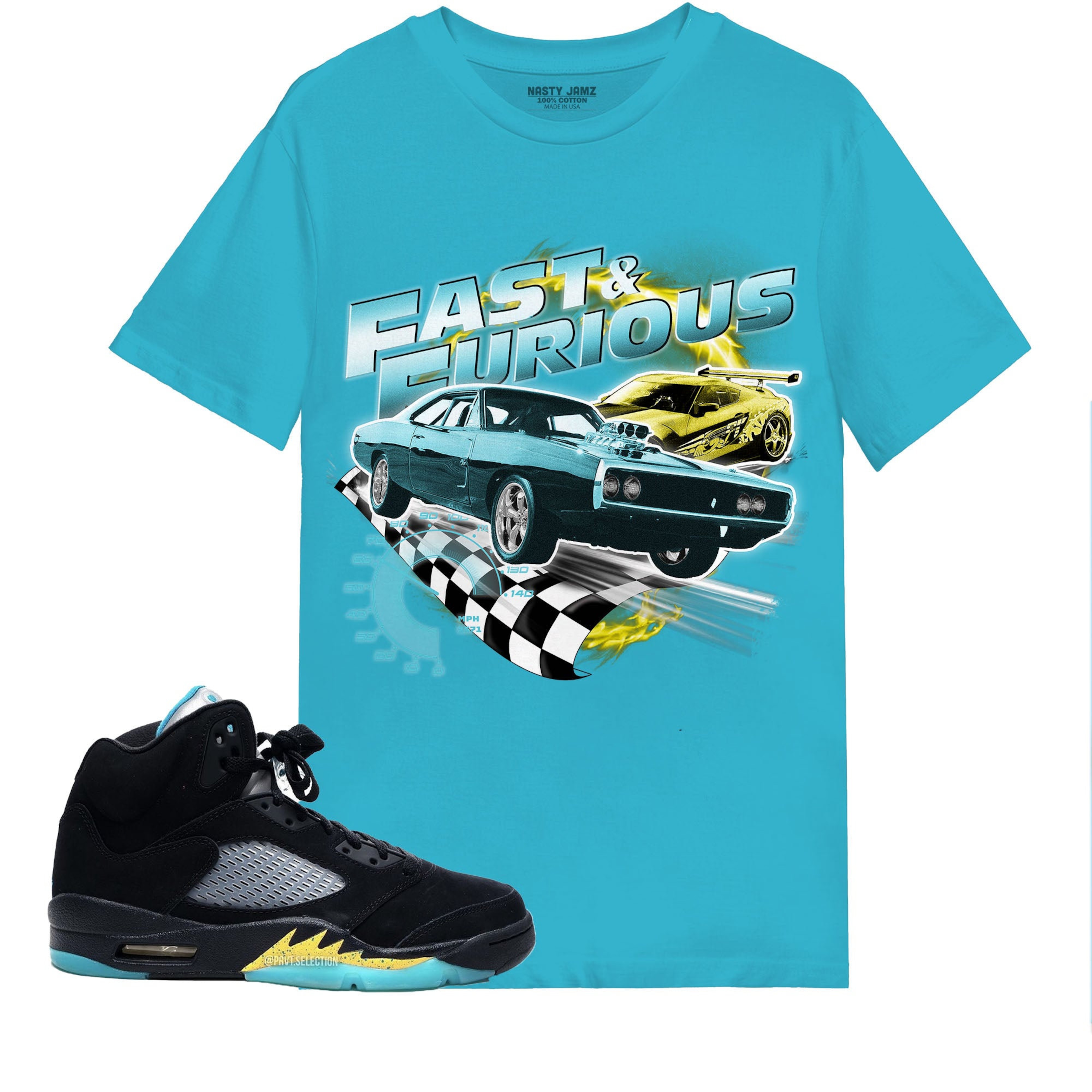 Street Racing Shirt Match Jordan 5 Aqua Shirt In Color Turquoise