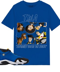 TWA Toys Stroke Shirt Match Jordan 14 Laney Shirt In Color Royal