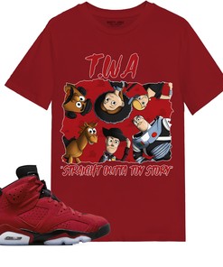 TWA Toys Stroke Shirt Match Jordan 6 Toro Bravo Shirt In Color cherry Red