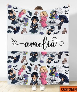The Addams Family Fleece Blanket - Wednesday Addams Horror Movie - Halloween Christmas Birthday Gifts
