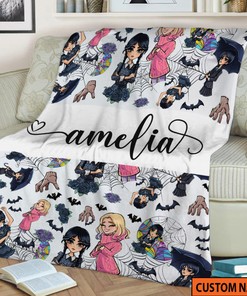 The Addams Family Fleece Blanket - Wednesday Addams Horror Movie - Halloween Christmas Birthday Gifts