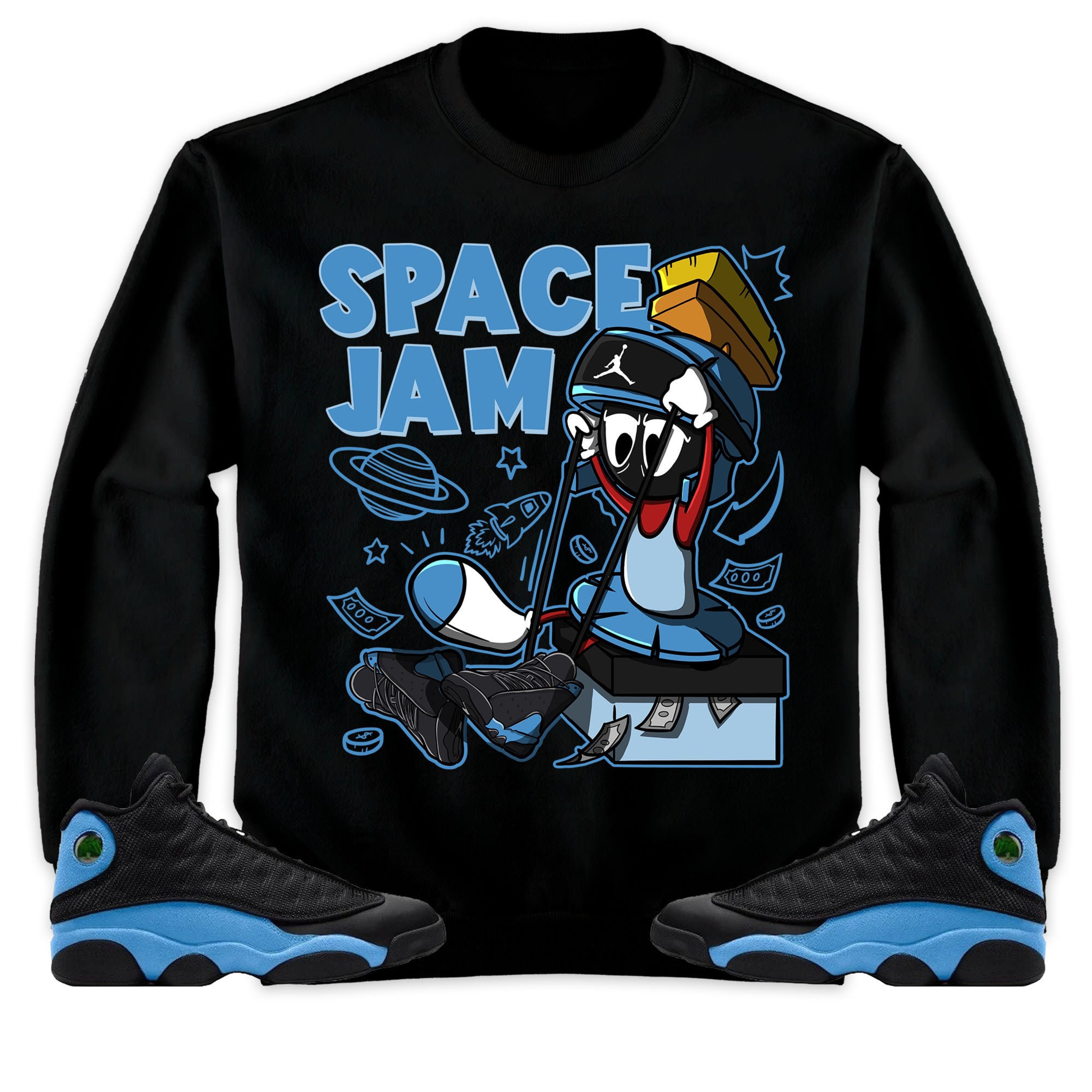The Martian Marvin Unisex Sweatshirt Match 13s Black University Blue