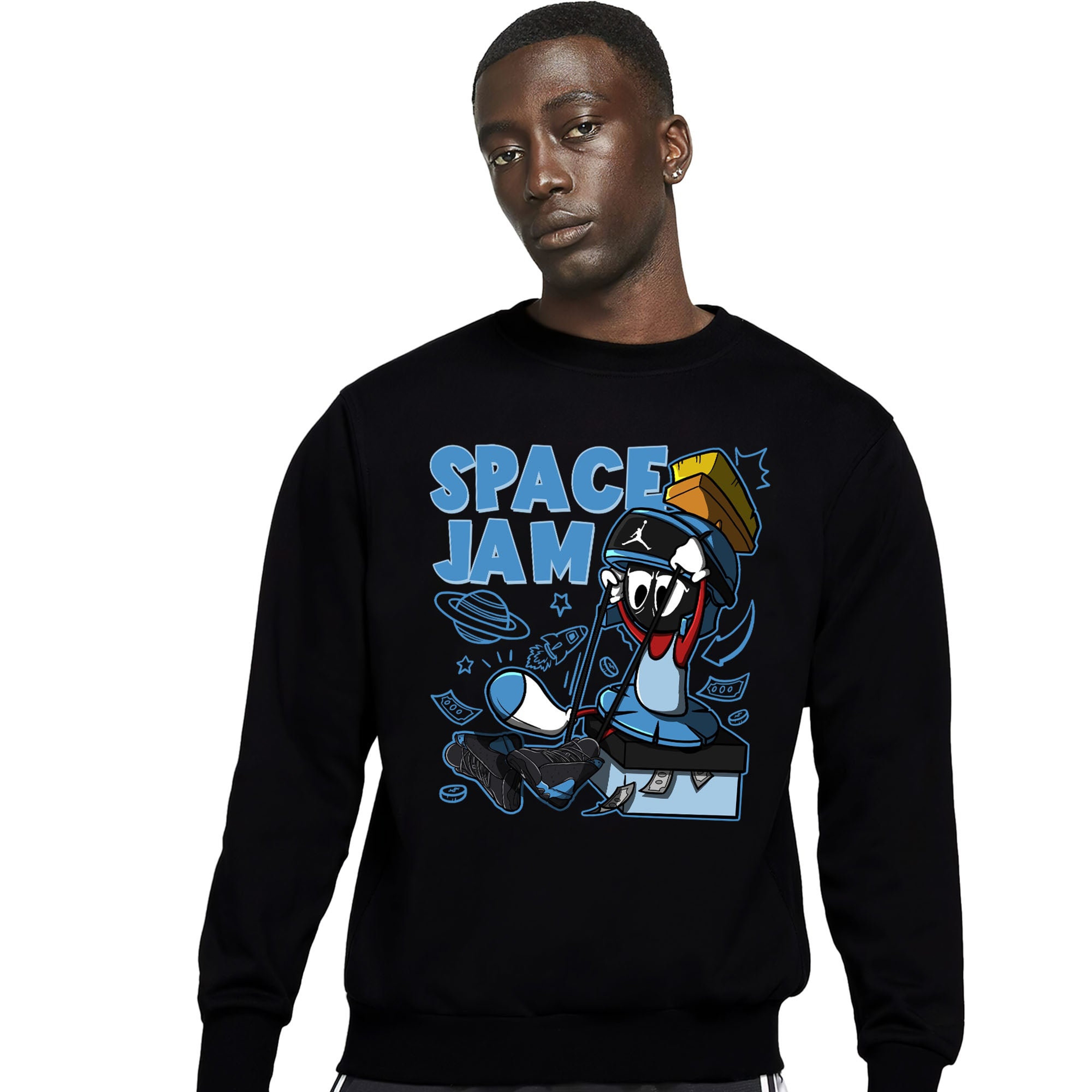 The Martian Marvin Unisex Sweatshirt Match 13s Black University Blue