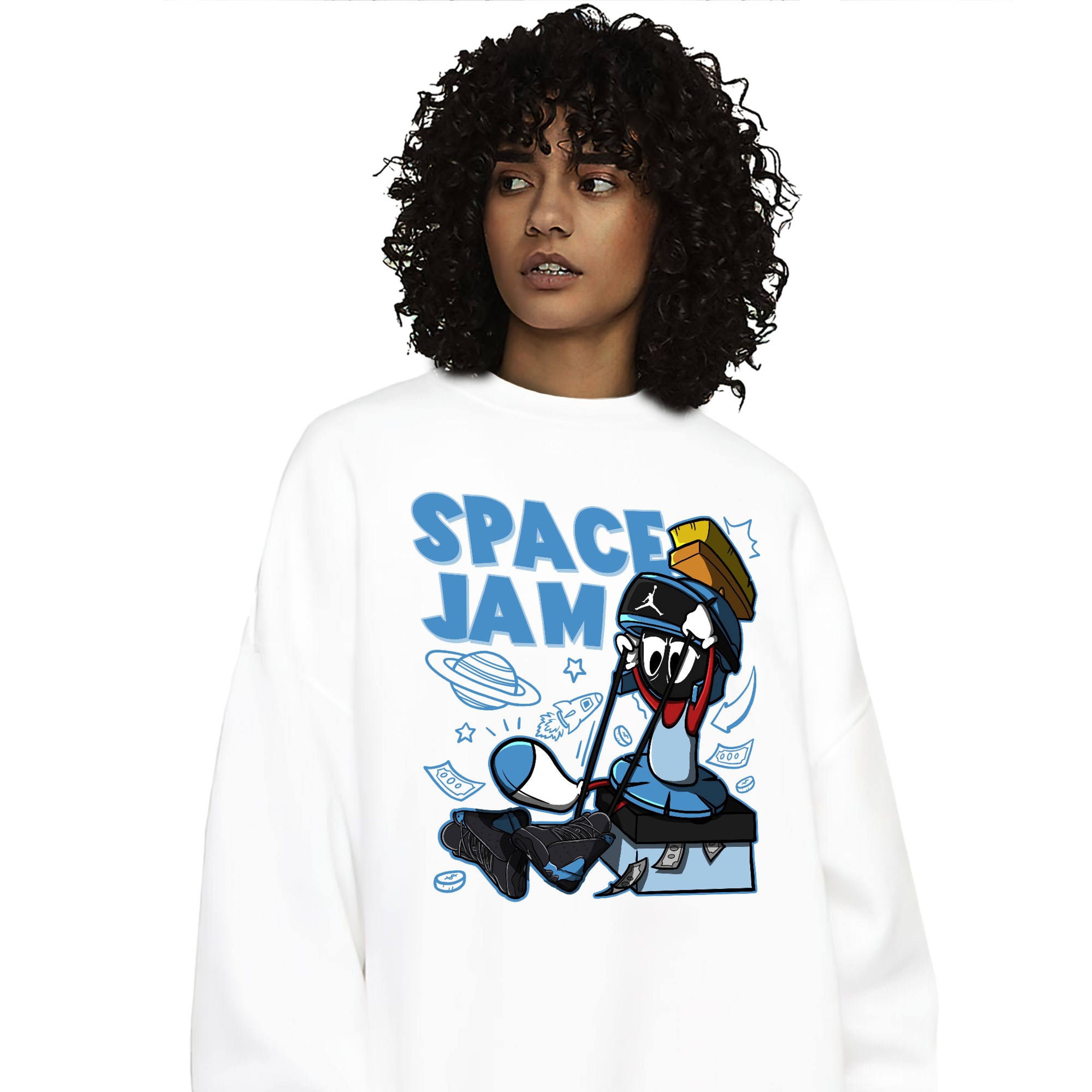 The Martian Marvin Unisex Sweatshirt Match 13s Black University Blue