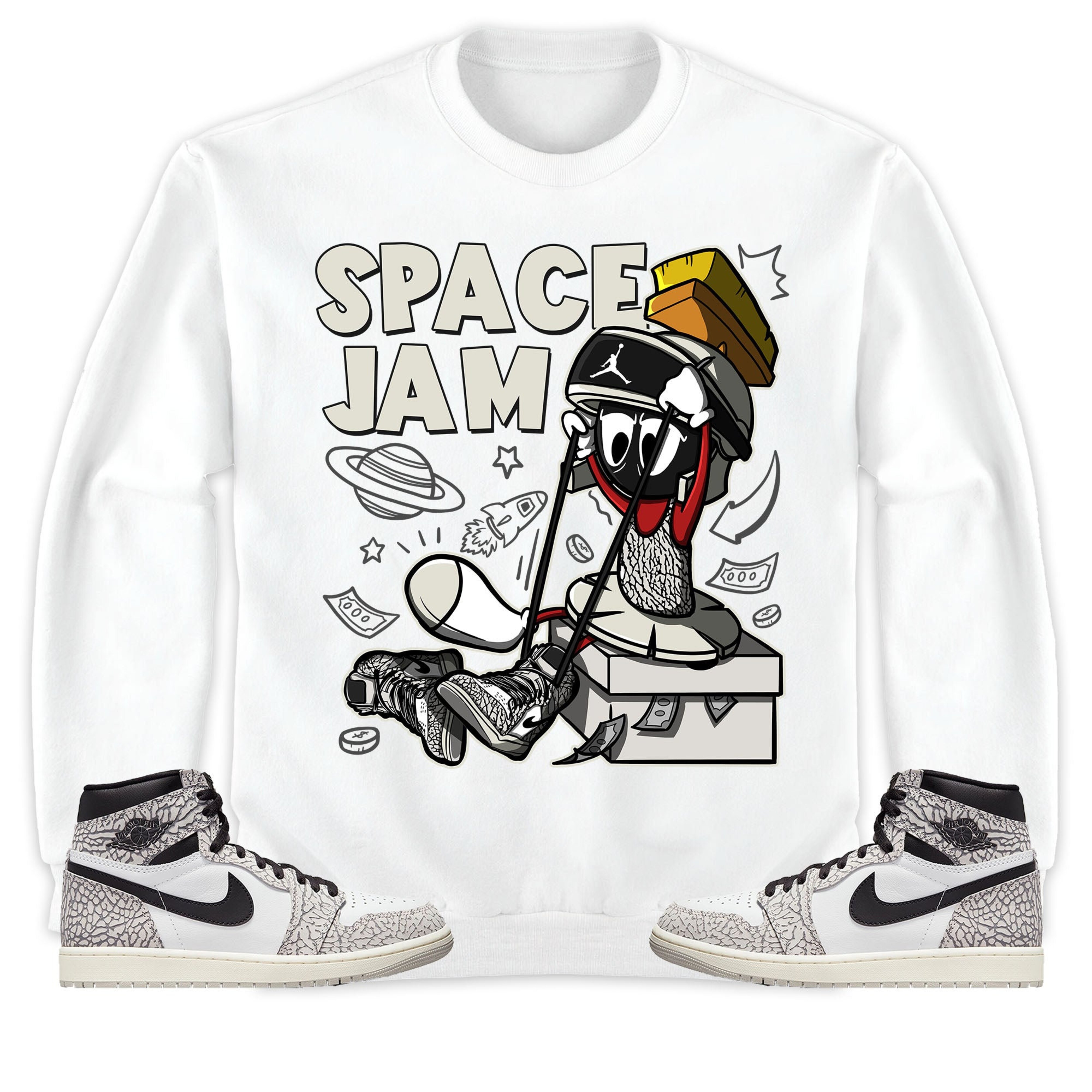 The Martian Marvin Unisex Sweatshirt Match 1s Elephant Print White Cement