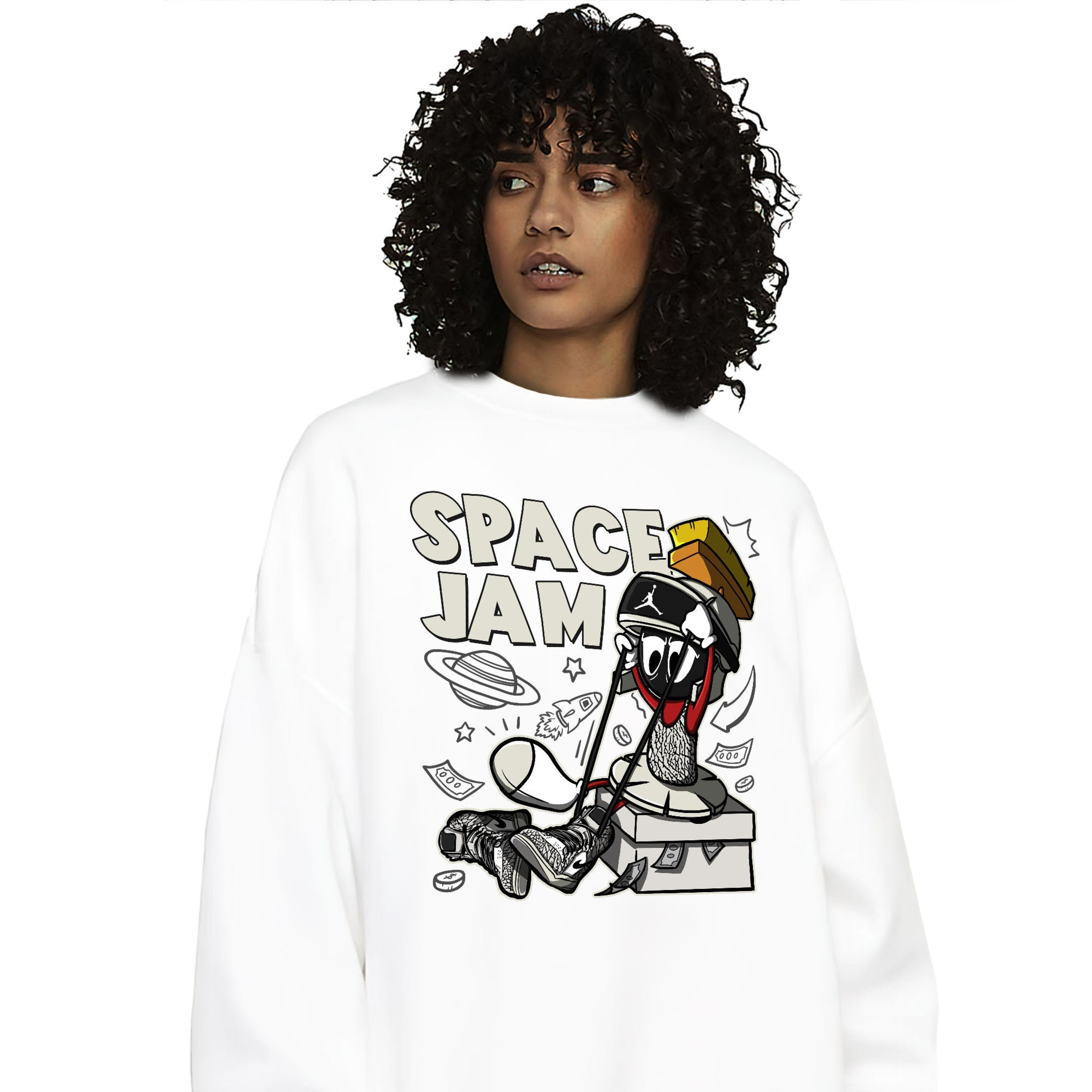 The Martian Marvin Unisex Sweatshirt Match 1s Elephant Print White Cement