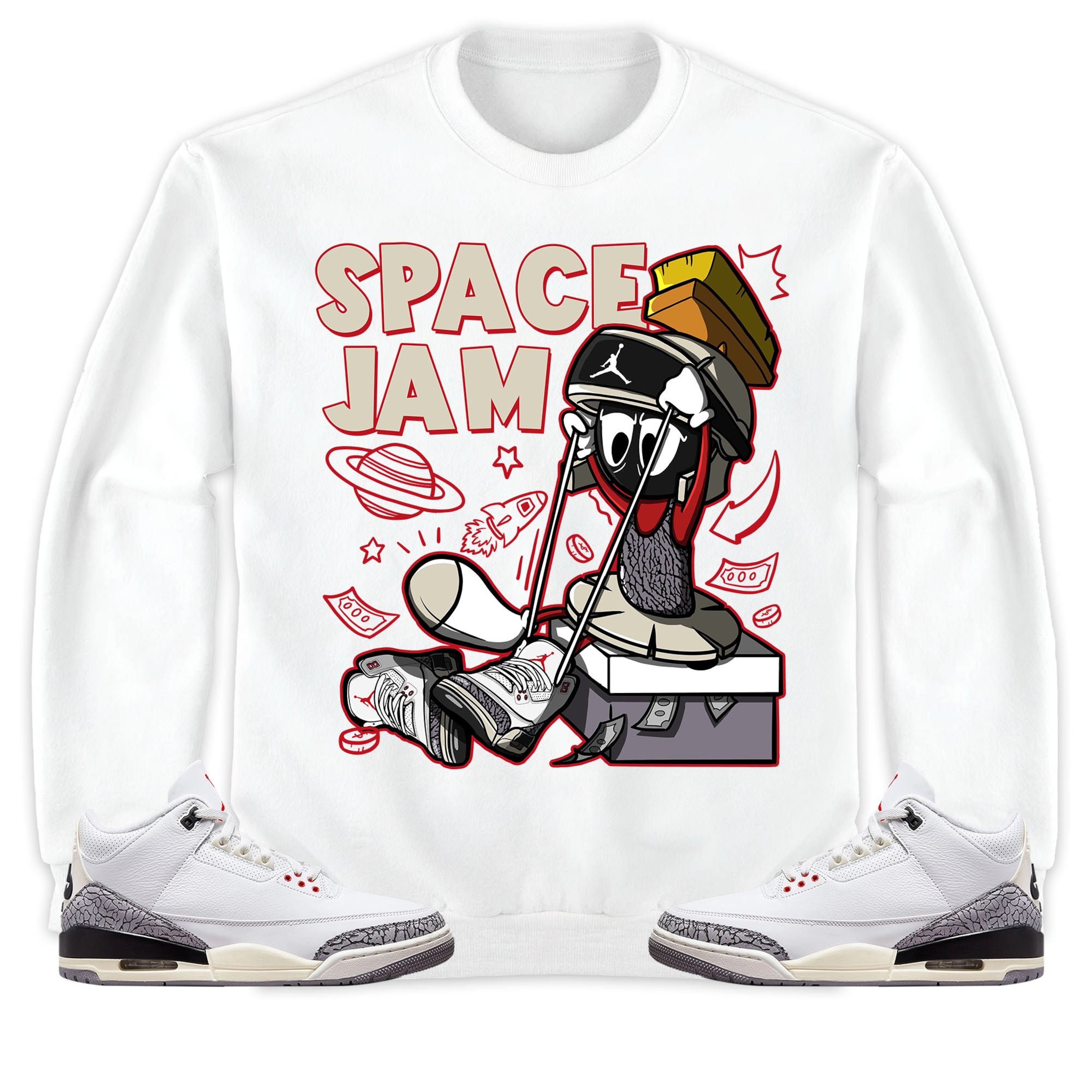 The Martian Marvin Unisex Sweatshirt Match 3s White Cement Reimagined