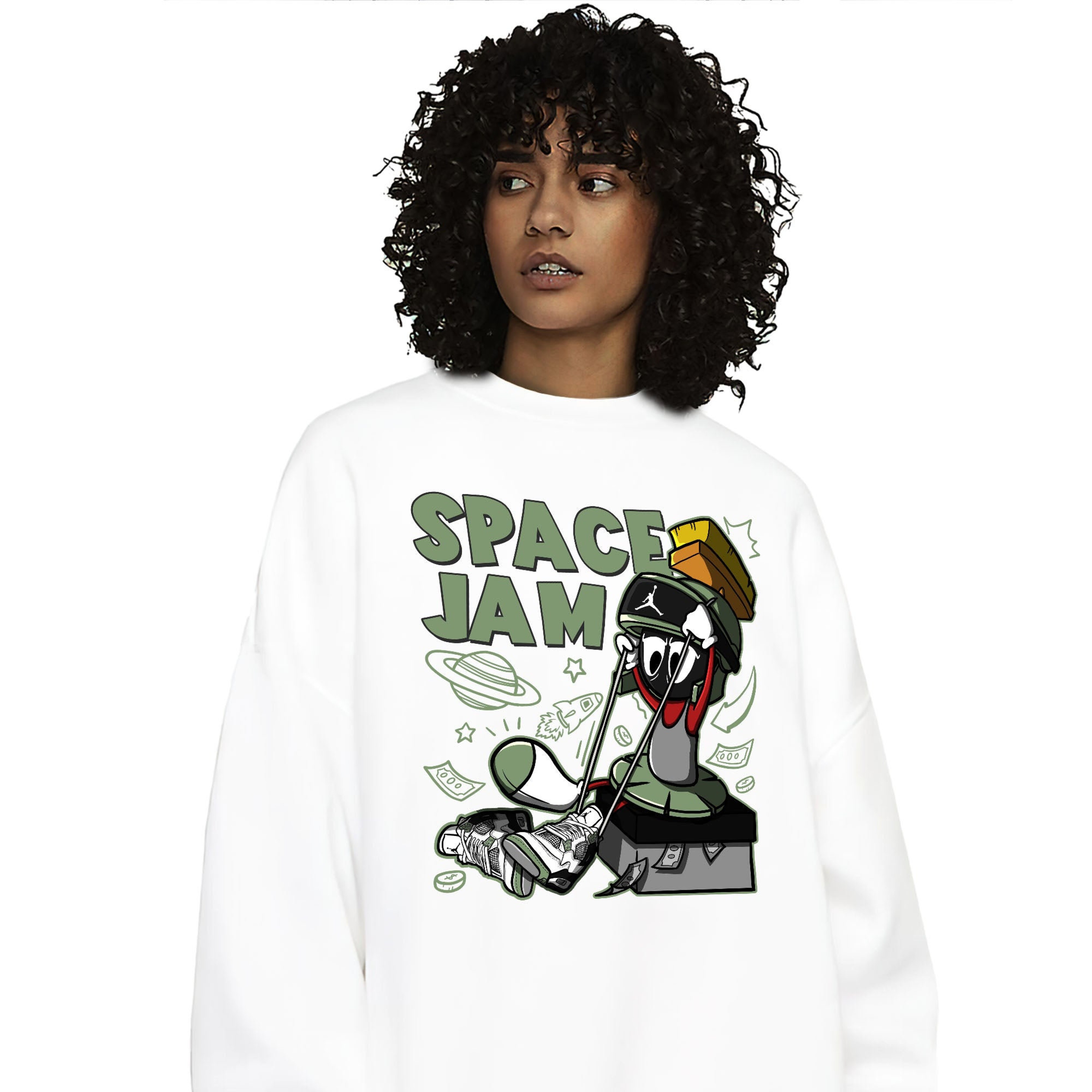 The Martian Marvin Unisex Sweatshirt Match 4s Seafoam Oil Green