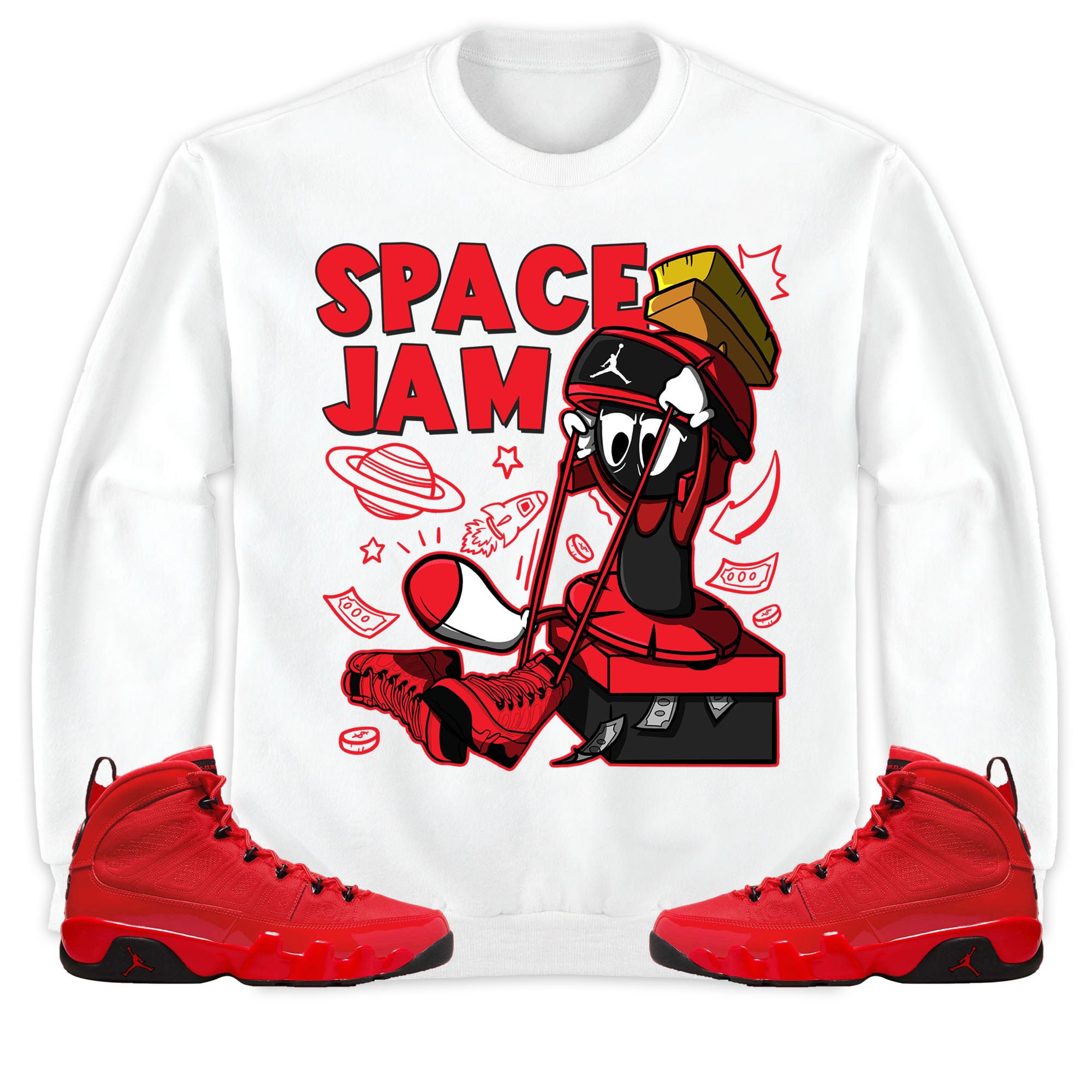 The Martian Marvin Unisex Sweatshirt Match 9s Retro Chile Red