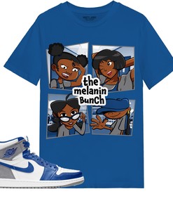 The Melanin Bunch In Cartoon Shirt Match Jordan 1 High OG True Blue Shirt In Color Royal