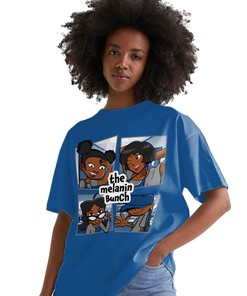 The Melanin Bunch In Cartoon Shirt Match Jordan 1 High OG True Blue Shirt In Color Royal