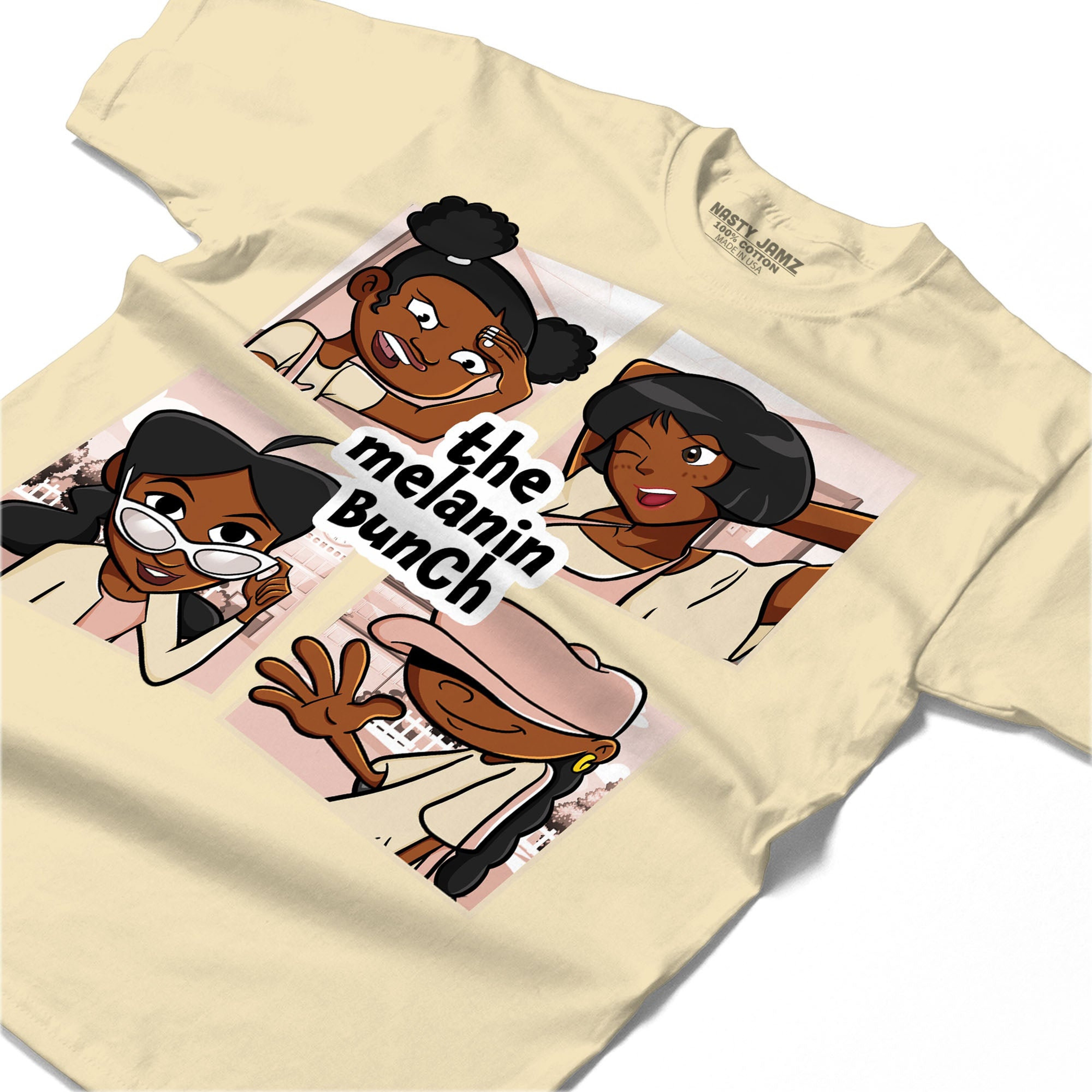 The Melanin Bunch In Cartoon Shirt Match Jordan 1 OG Washed Pink Shirt In Color Nature