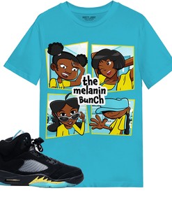 The Melanin Bunch In Cartoon Shirt Match Jordan 5 Aqua Shirt In Color Turquoise