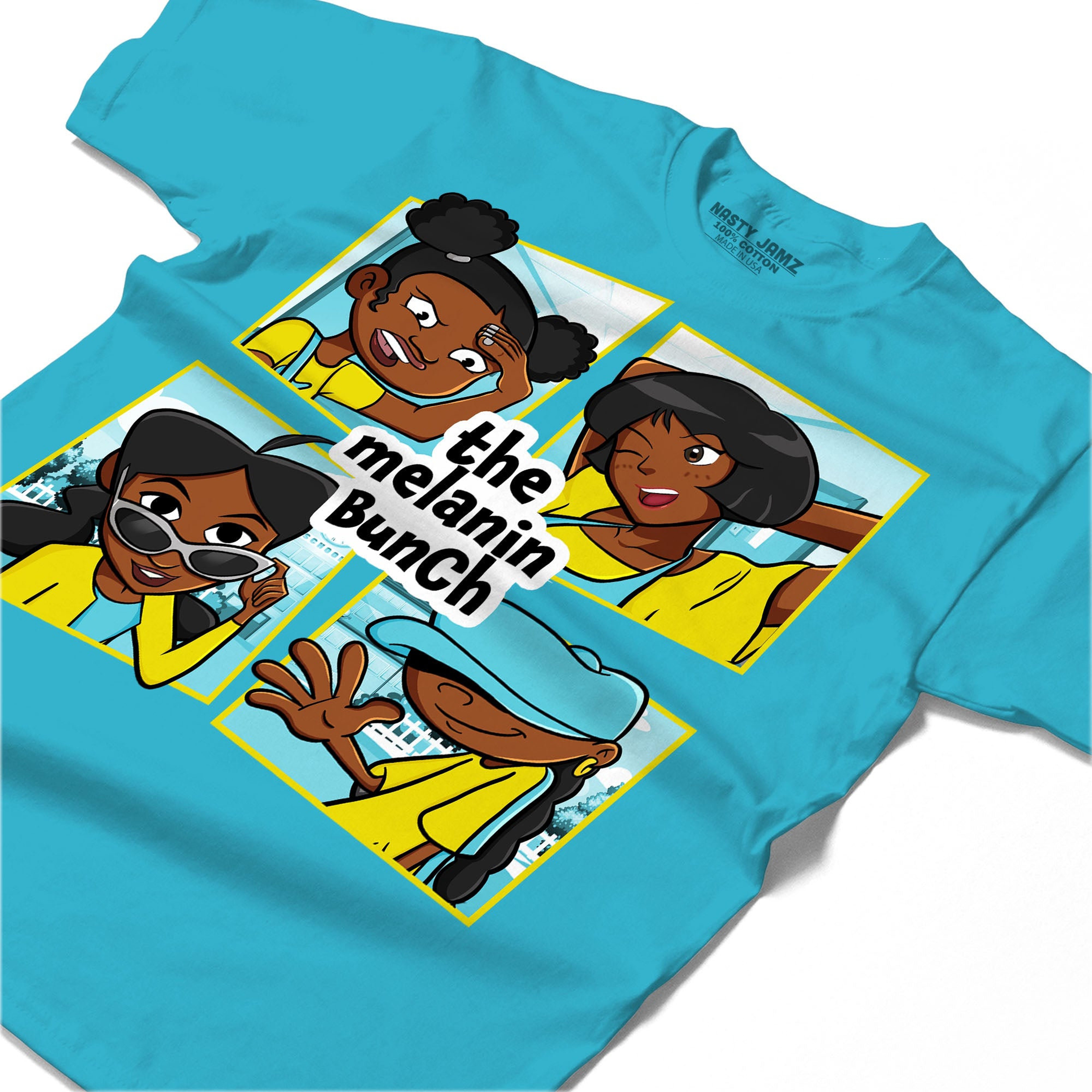 The Melanin Bunch In Cartoon Shirt Match Jordan 5 Aqua Shirt In Color Turquoise