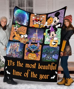 The Most Beautiful Time Of Year Mickey And Friends Blanket - Stitch Pumpkin Halloween - Birthday Gifts
