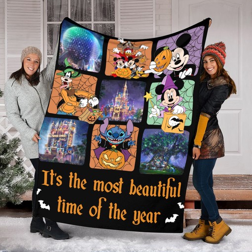 The Most Beautiful Time Of Year Mickey And Friends Blanket - Stitch Pumpkin Halloween - Birthday Gifts