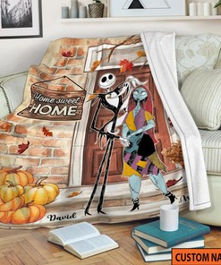 The Nightmare Before Christmas Blanket, Personalzied Name Jack Skellington Blanket, Thanksgiving And Sally Fall Season Pumpkin Blanket