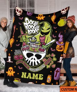 The Nightmare Before Christmas Fleece Blanket, Personalized Name Oogie Boogie Blanket, Spooky Season, Horror Movies Jack Skellington Blanket
