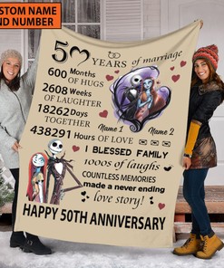 The Nightmare Before Christmas Quilt Blanket, Personalized Jack Skellington Sally Design, Disney Halloween Gift