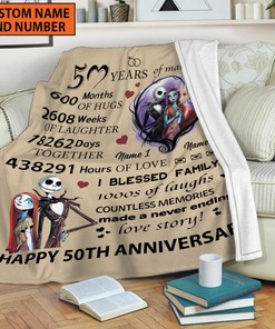 The Nightmare Before Christmas Quilt Blanket, Personalized Jack Skellington Sally Design, Disney Halloween Gift