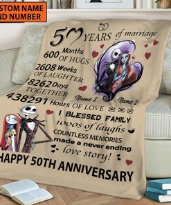 The Nightmare Before Christmas Quilt Blanket, Personalized Jack Skellington Sally Design, Disney Halloween Gift