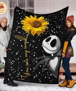 The Nightmare Before Christmas You Are My Sunshine Fleece Sherpa Blanket, Jack Skellington And Sunflower Blanket