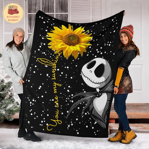 The Nightmare Before Christmas You Are My Sunshine Fleece Sherpa Blanket, Jack Skellington And Sunflower Blanket