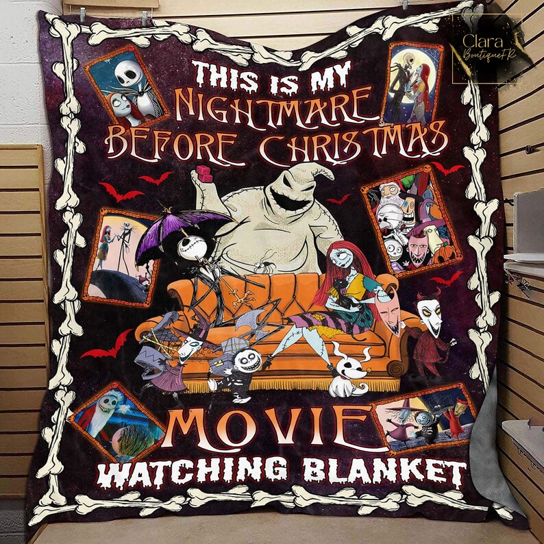 This Is My Nightmare Before Christmas Movie Watching Fleece Sherpa Blanket, Jack Skellington Quilt, Jack And Sally Quilt