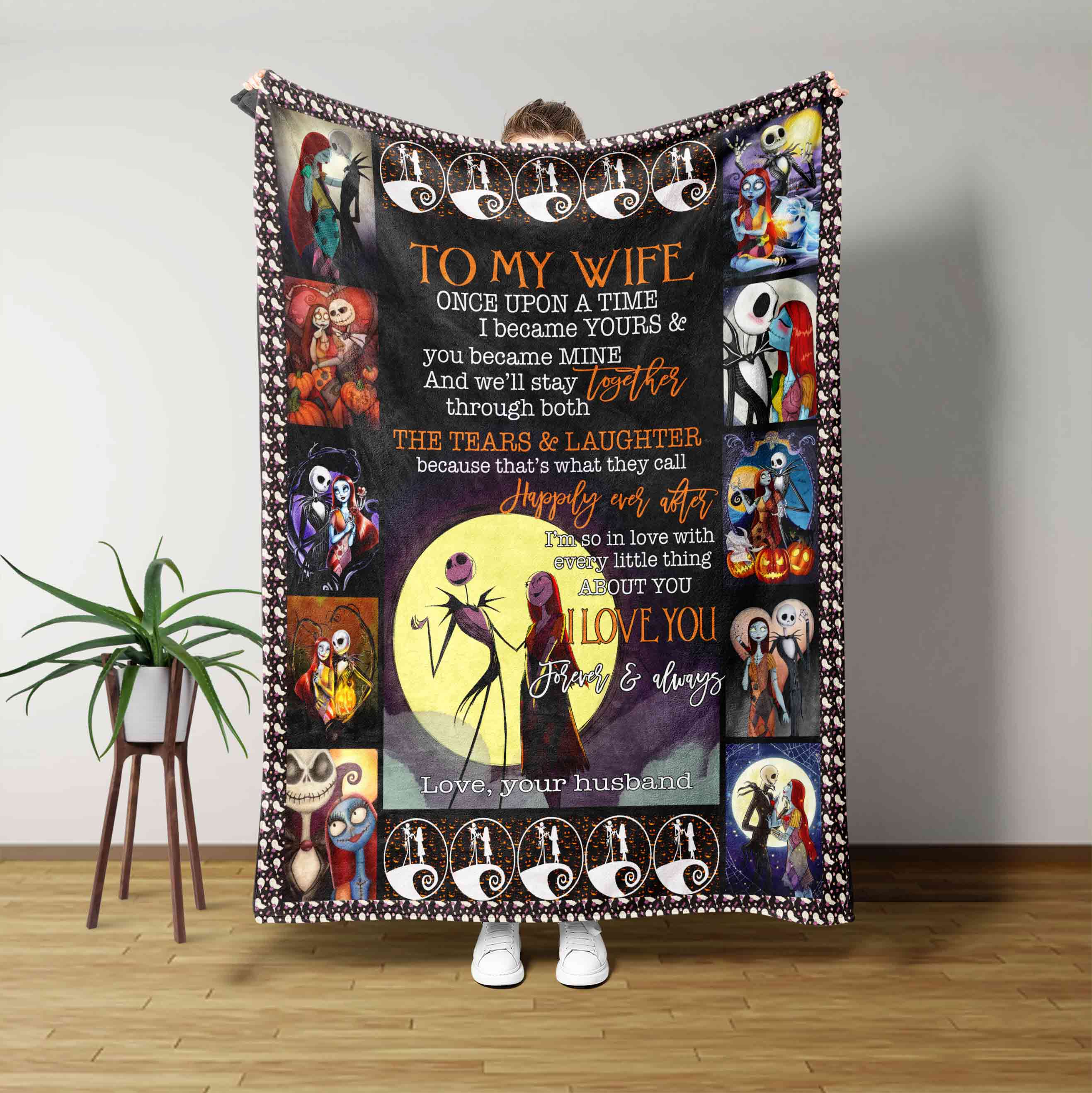 To My Wife Blanket, Nightmare Before Christmas Blanket, Halloween Blanket, Custom Name Blanket, Gift Blanket