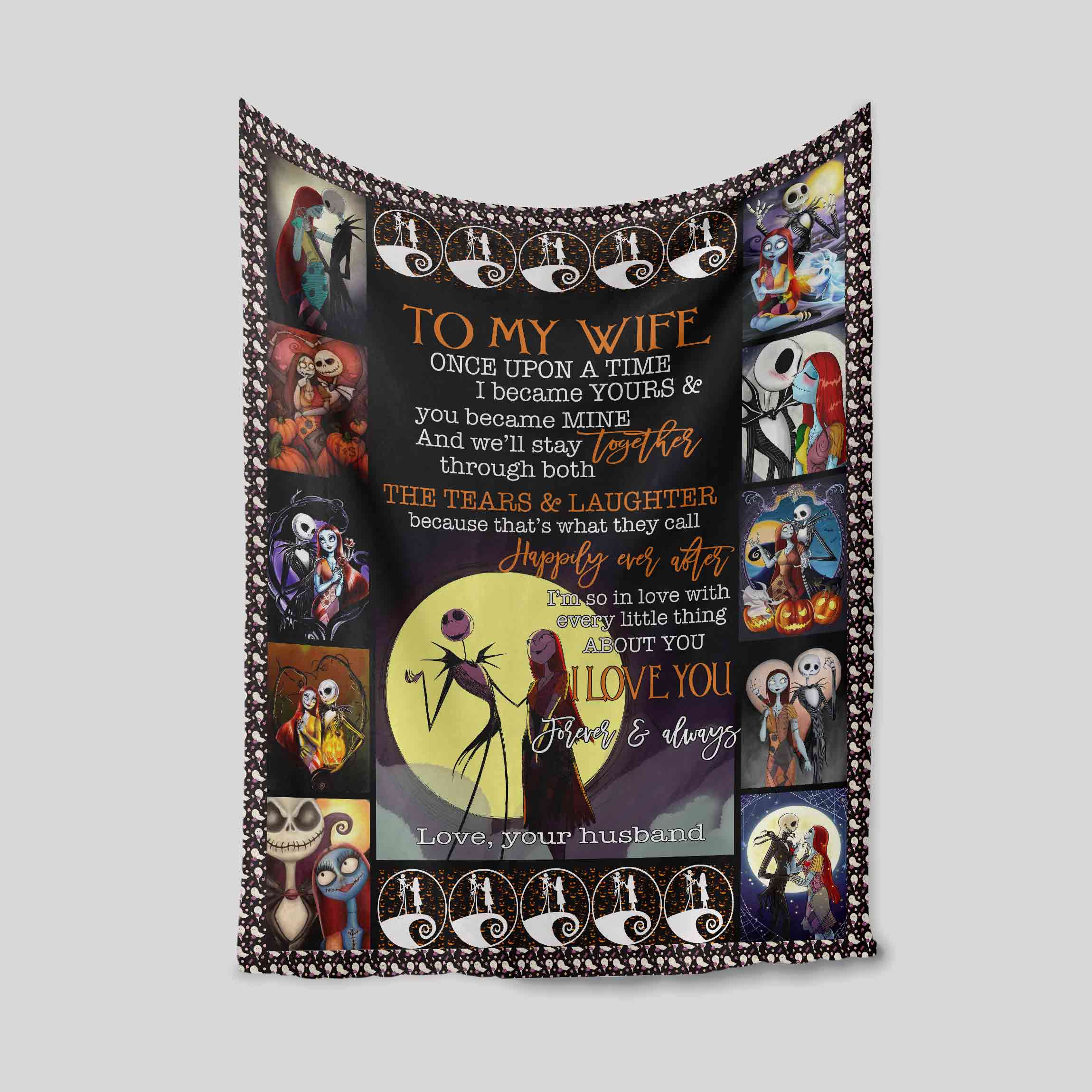 To My Wife Blanket, Nightmare Before Christmas Blanket, Halloween Blanket, Custom Name Blanket, Gift Blanket