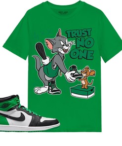 Trust No One Cat And Mouse Shirt Match Jordan 1 Celtic Lucky Green Shirt In Color Iris Green