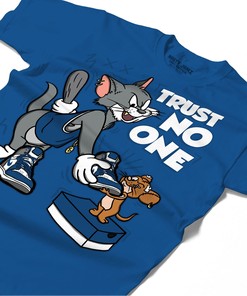 Trust No One Cat And Mouse Shirt Match Jordan 1 High OG True Blue Shirt In Color Royal