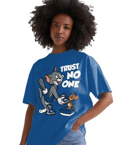 Trust No One Cat And Mouse Shirt Match Jordan 1 High OG True Blue Shirt In Color Royal