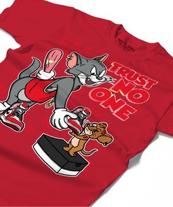 Trust No One Cat And Mouse Shirt Match Jordan 1 Spiderman Across the Spider-Verse Shirt In Color Red