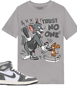 Trust No One Cat And Mouse Shirt Match Jordan 1 Washed Heritage Shirt In Color Grey