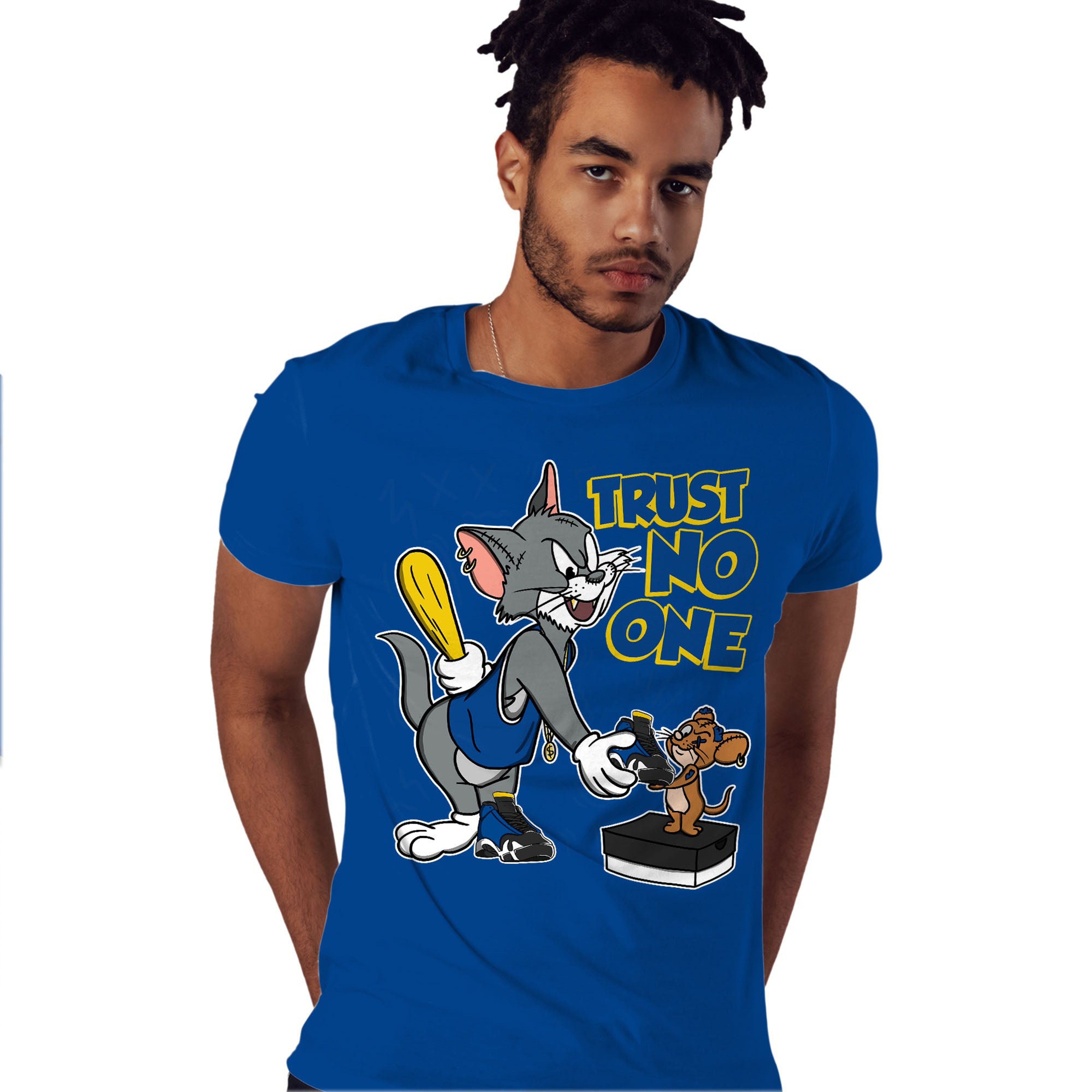Trust No One Cat And Mouse Shirt Match Jordan 14 Laney Shirt In Color Royal